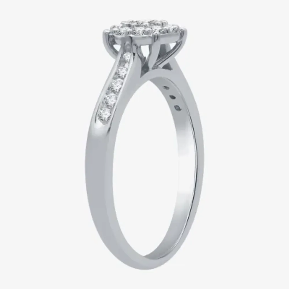 I Said Yes (H-I / I1) Womens 3/8 CT. T.W. Lab Grown White Diamond Sterling Silver Round Side Stone Halo Bridal Set