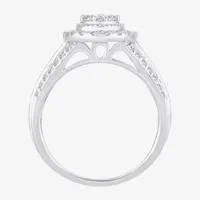 Womens 1 CT.T.W. Natural Diamond 10K or 14K Gold Pear Side Stone Halo Engagement Ring