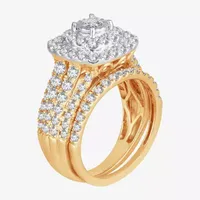 Womens /2 CT. T.W. Natural White Diamond 10K Gold Cushion Halo Bridal Set