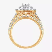 Womens /2 CT. T.W. Natural White Diamond 10K Gold Cushion Halo Bridal Set