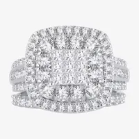 Womens 2 CT.T.W. Natural Diamond 10K or 14K White Gold Cushion Halo Bridal Set