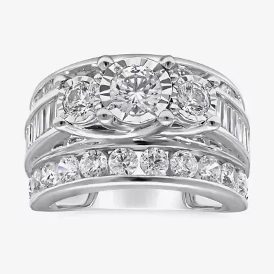 Womens 4 CT. T.W. Genuine White Diamond Gold Round Side Stone 3-Stone Engagement Ring