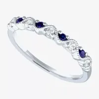 Modern Bride Gemstone Wedding Band with Emerald, Sapphire, or Lead Glass-Filled Ruby and 1/10 CT. T.W. Diamonds 10K Gold