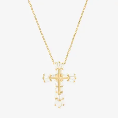 DiamonArt® Womens White Cubic Zirconia 14K Gold Over Silver Cross Pendant Necklace