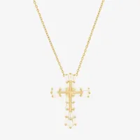 DiamonArt® Womens White Cubic Zirconia 14K Gold Over Silver Cross Pendant Necklace