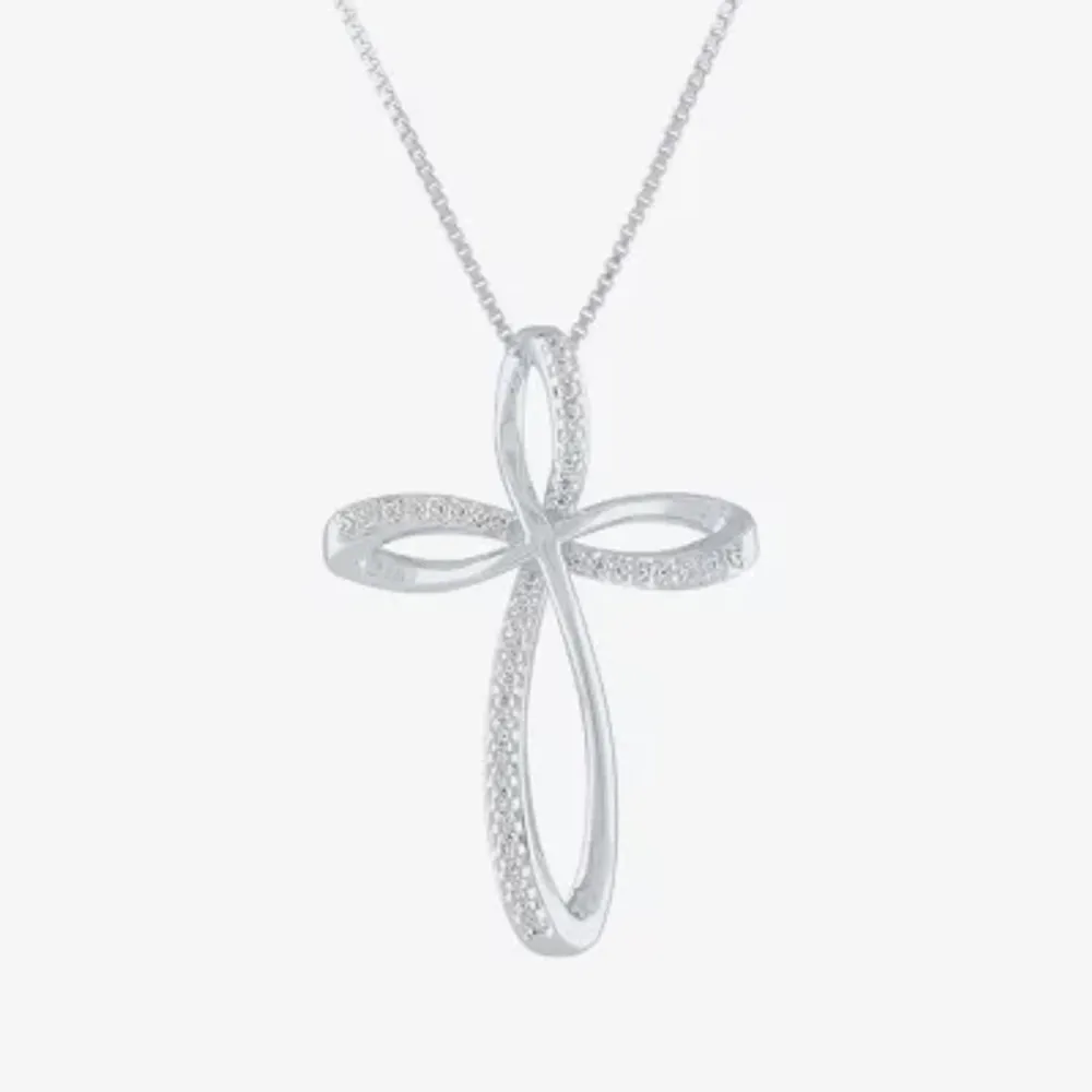 Womens 1/10 CT. T.W. Natural White Diamond Sterling Silver Cross Pendant Necklace