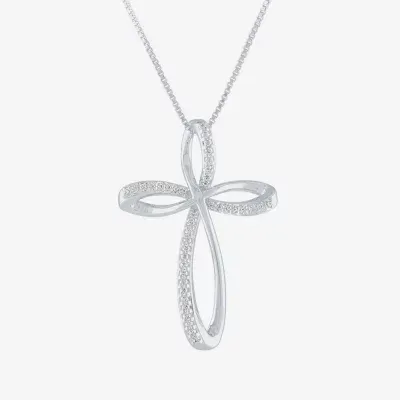 Womens 1/10 CT. T.W. Natural White Diamond Sterling Silver Cross Pendant Necklace