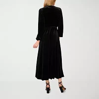 MSK Velvet Womens Long Sleeve Midi Wrap Dress