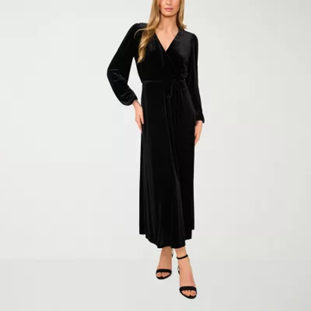 MSK Velvet Womens Long Sleeve Midi Wrap Dress