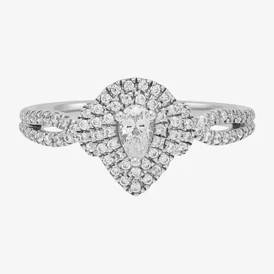 Womens CT. T.W. Natural White Diamond 14K Gold Pear Engagement Ring