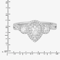 Womens 3/4 CT. T.W. Natural White Diamond 14K White Gold Pear Engagement Ring