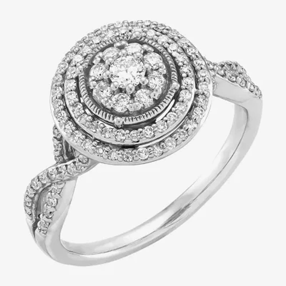 Womens /2 CT. T.W. Natural White Diamond 10K White Gold Engagement Ring