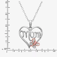 "Mom" Womens Diamond Accent Natural White Diamond 14K Rose Gold Over Silver Sterling Silver Heart Pendant Necklace