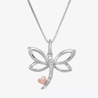 Womens Diamond Accent Natural White Diamond 14K Rose Gold Sterling Silver Pendant Necklace