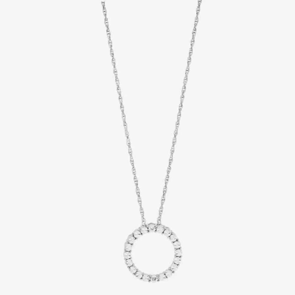 Womens Diamond Accent Natural White Diamond Sterling Silver Circle Pendant Necklace