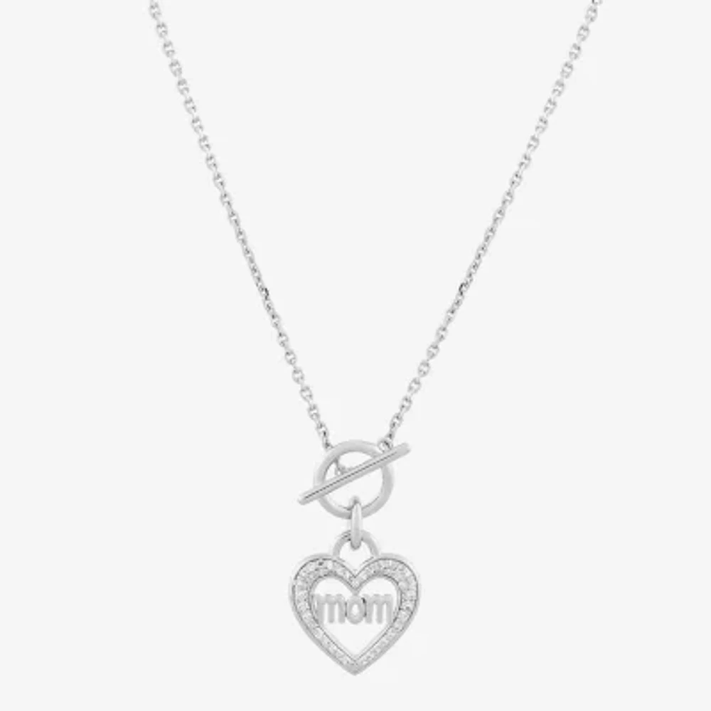 "Mom" Womens 1/7 CT. T.W. Natural White Diamond Sterling Silver Heart Pendant Necklace