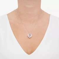 Womens Lab Created Red Ruby Sterling Silver Heart Pendant Necklace