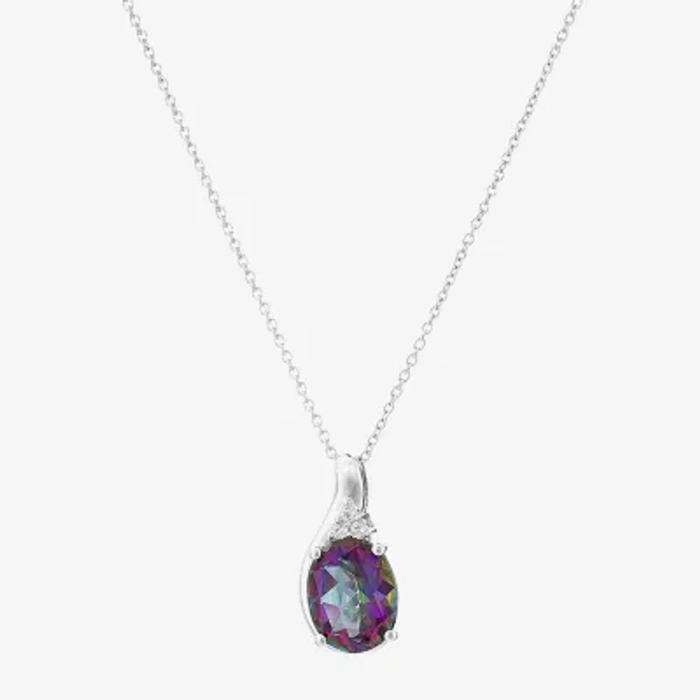 Womens Genuine Mystic Fire Topaz Sterling Silver Oval Pendant Necklace