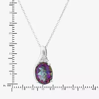 Womens Genuine Mystic Fire Topaz Sterling Silver Oval Pendant Necklace