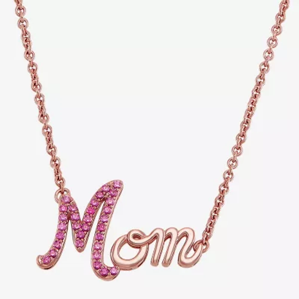 "Mom" Womens Lab Created Red Ruby Sterling Silver Pendant Necklace