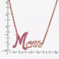 "Mom" Womens Lab Created Red Ruby Sterling Silver Pendant Necklace