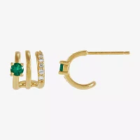 Lab Created Green Emerald 14K Gold 10.6mm Hoop Earrings