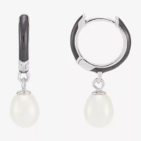 Dyed White Cultured Freshwater Pearl 14K Gold Over Silver 23.7mm Hoop Earrings