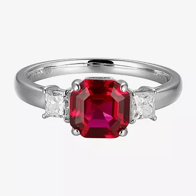 Womens Lab Created Red Ruby Sterling Silver Cocktail Ring
