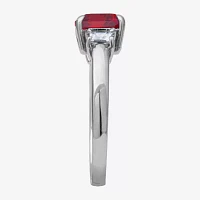 Womens Lab Created Red Ruby Sterling Silver Cocktail Ring