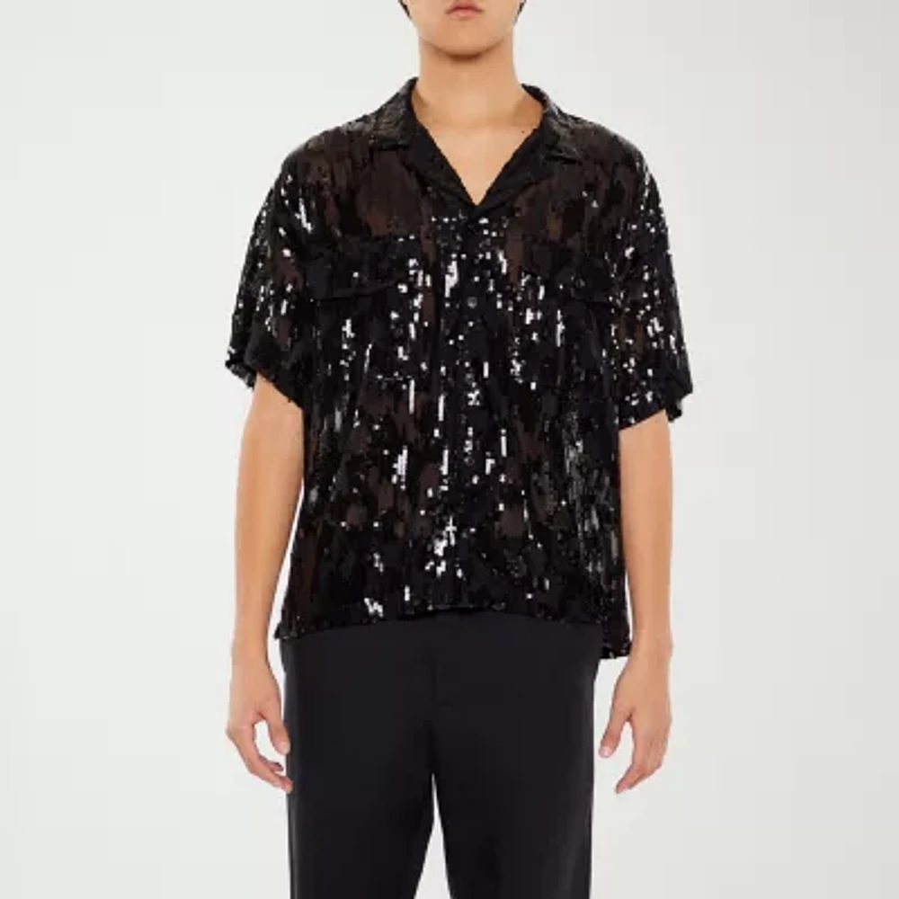 Forever 21 Mens Short Sleeve Button-Down Sequin Shirt