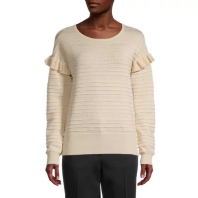 Liz Claiborne Womens Round Neck Long Sleeve Pullover Sweater