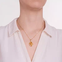 Womens Lab Created Yellow Sapphire 18K Gold Over Silver Flower Pendant Necklace
