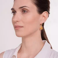 Lab Created Yellow Sapphire 18K Gold Over Silver Flower Drop Earrings