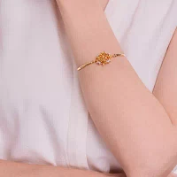 Lab Created Yellow Sapphire 18K Gold Over Silver Flower Bangle Bracelet