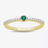 Womens Lab Created Green Emerald 14K Gold Over Silver Side Stone Stackable Ring