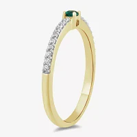 Womens Lab Created Green Emerald 14K Gold Over Silver Side Stone Stackable Ring