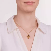 Womens Genuine Yellow Citrine 18K Gold Over Silver Flower Pendant Necklaces