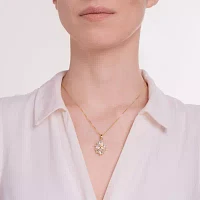 Womens Lab Created White Opal 18K Gold Over Silver Flower Pendant Necklaces