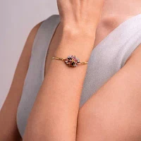 Genuine Red Garnet 18K Gold Over Silver Flower Bangle Bracelet