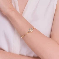 Genuine Blue Topaz 18K Gold Over Silver Flower Bangle Bracelet