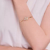 Lab Created White Opal 18K Gold Over Silver Bangle Bracelet