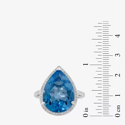 Womens Genuine Blue Topaz Sterling Silver Pear Cocktail Ring