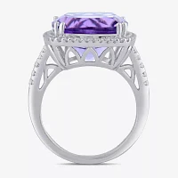 Womens Gemstone Sterling Silver Cushion Cocktail Ring