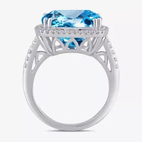 Womens Genuine Blue Topaz Sterling Silver Cushion Cocktail Ring