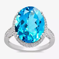 Womens Genuine Topaz Sterling Silver Oval Cocktail Ring