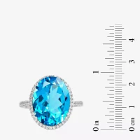 Womens Genuine Topaz Sterling Silver Oval Cocktail Ring