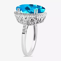 Womens Genuine Topaz Sterling Silver Oval Cocktail Ring