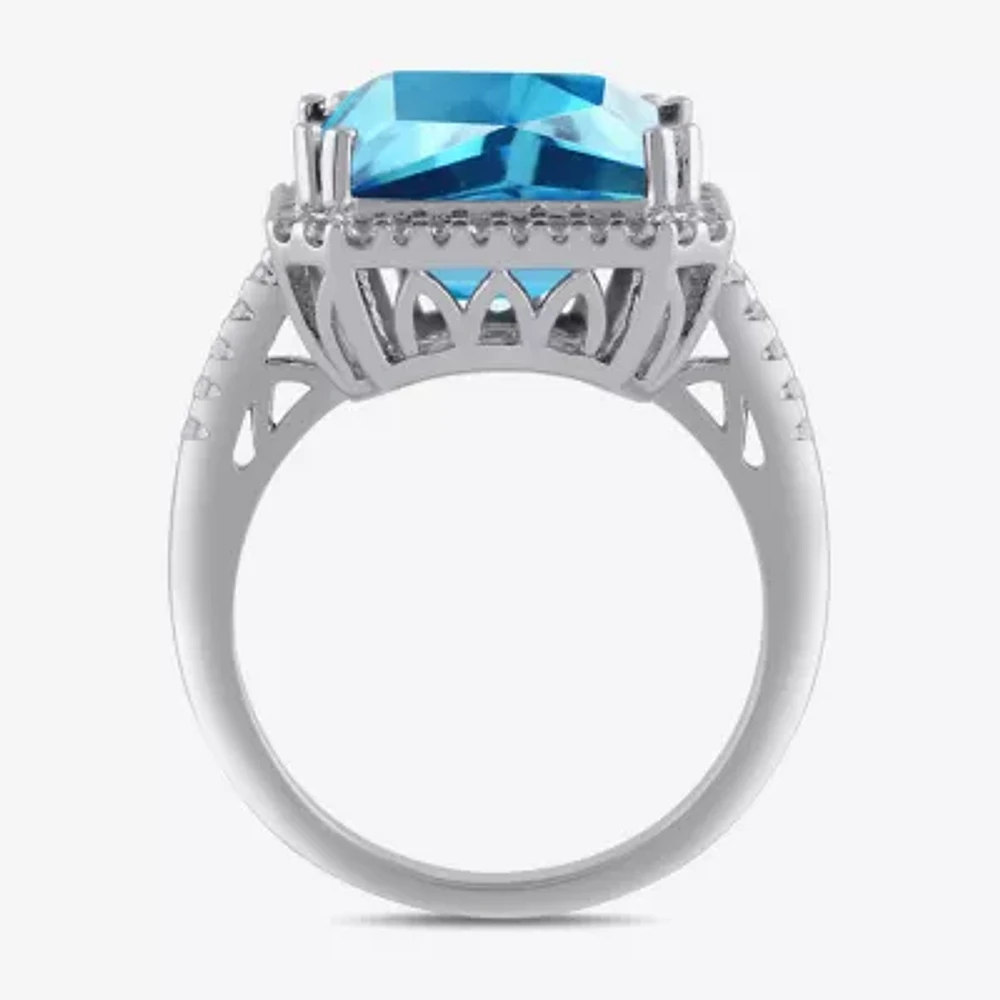 Womens Genuine Blue Topaz Sterling Silver Cocktail Ring