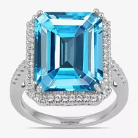 Womens Genuine Blue Topaz Sterling Silver Cocktail Ring