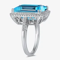 Womens Genuine Blue Topaz Sterling Silver Cocktail Ring